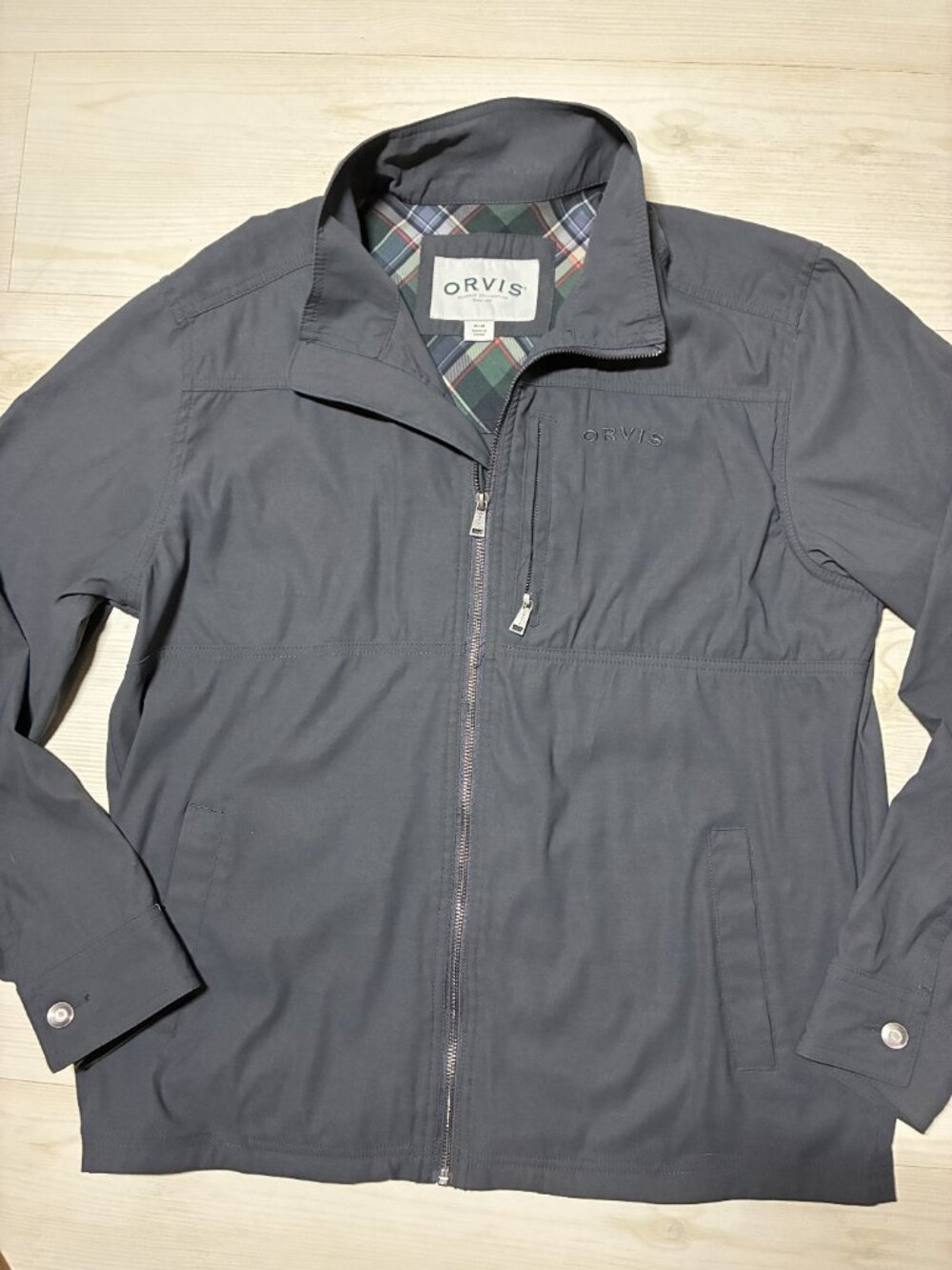 Orvis Men's Classic Lightweight Jacket Gray Full Zip Plaid Lined S: M (1225414)